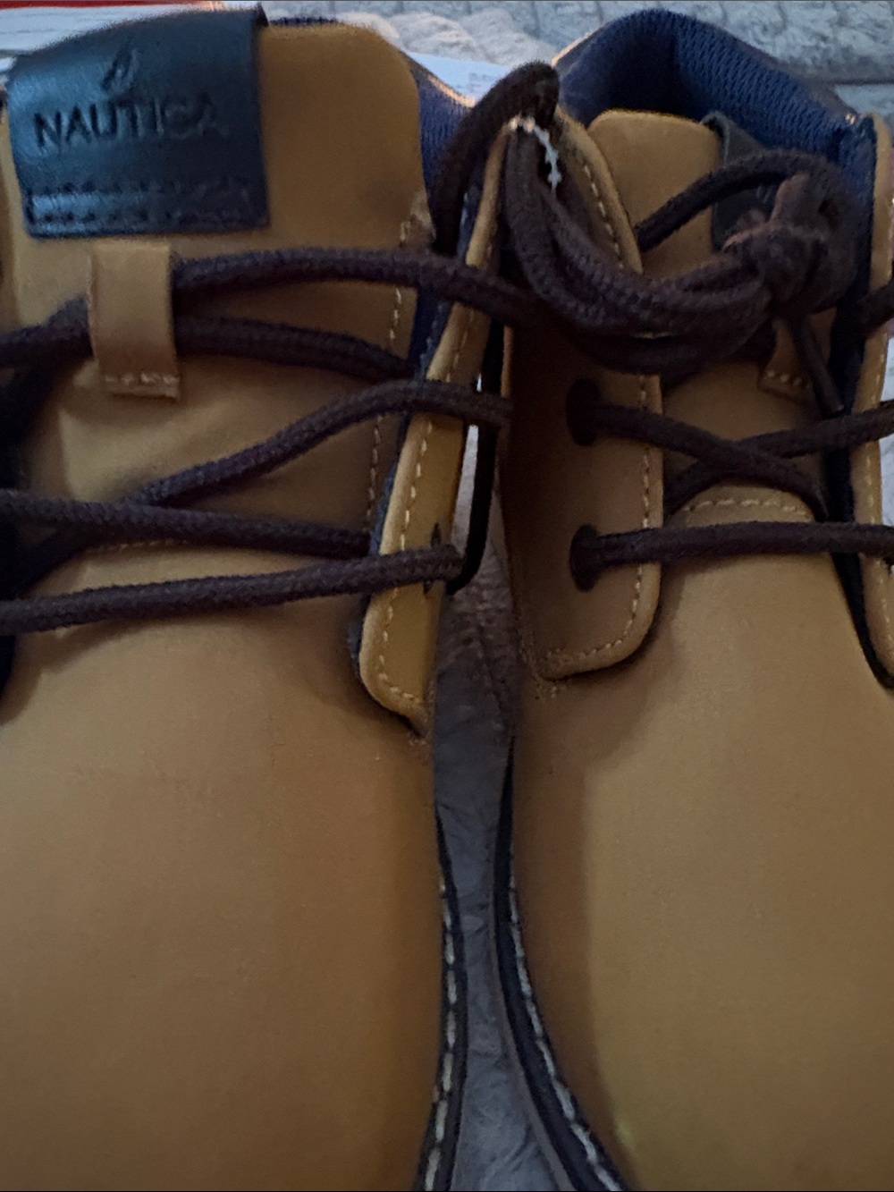 Nautica Boys Tan Chukka Boots with Dark Brown Laces